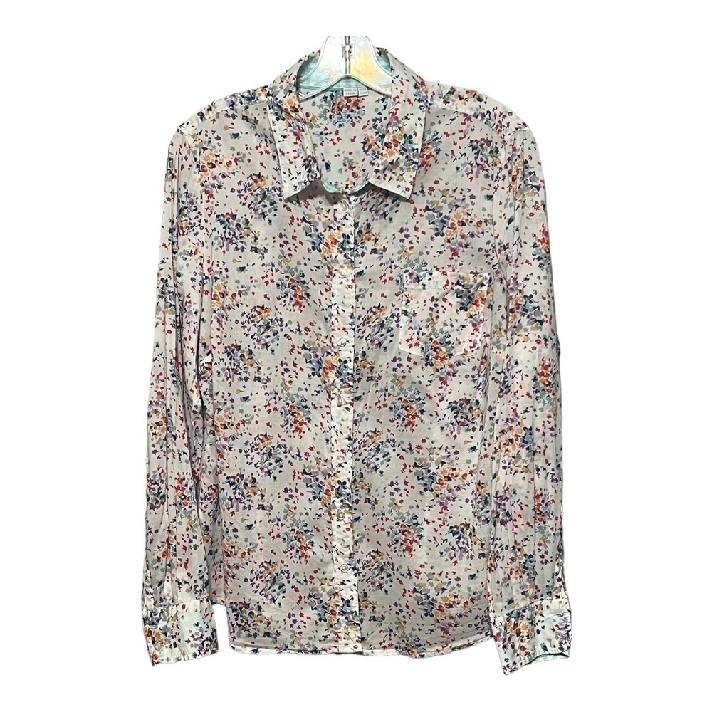 Boden Long Sleeve Button Front Shirt White  Floral Plaid 14R 100% Cotton